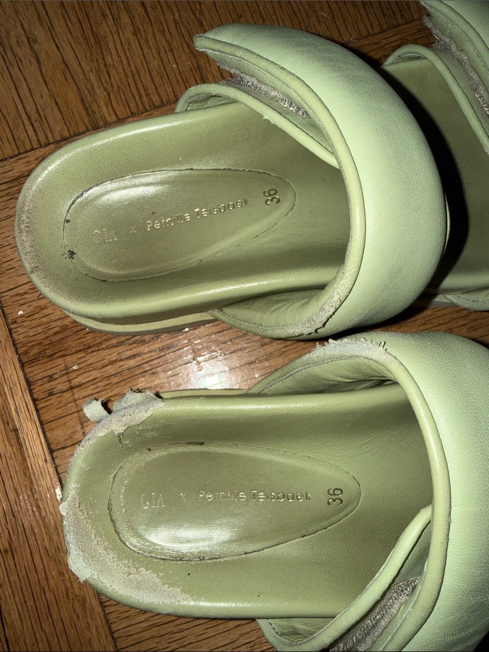 GIA x Pernille Teisbaek Slide Sandals Green Leather Size 36 EU - Picture 3 of 7